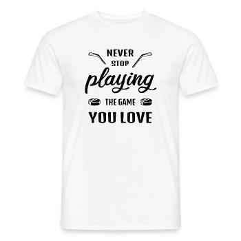 Never stop playing the game ice hockey saying - Men's T-Shirt - white - Front - AI Model Male 178 dark (178cm)