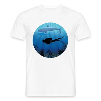 Shark Diving Scuba Diver - Men's T-Shirt - white - Front - AI Model Male 178 dark (178cm)