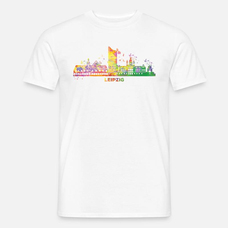 Leipziger Skyline Bunt Stadtbild Leipzig - Männer T-Shirt - Weiß
