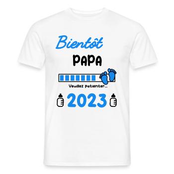 Annonce grossesse bientôt Papa 2023 - T-shirt homme - blanc - Devant - AI Model Male 178 dark (178cm)