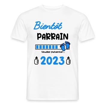 Annonce grossesse bientôt Parrain 2023 - T-shirt homme - blanc - Devant - AI Model Male 178 dark (178cm)