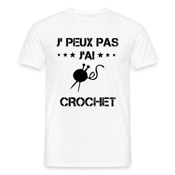 j'peux pas j'ai crochet laine cadeau couture - T-shirt homme - blanc - Devant - AI Model Male 178 dark (178cm)