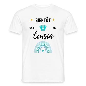 Bientôt cousin cadeau naissance cousin - T-shirt homme - blanc - Devant - AI Model Male 178 dark (178cm)