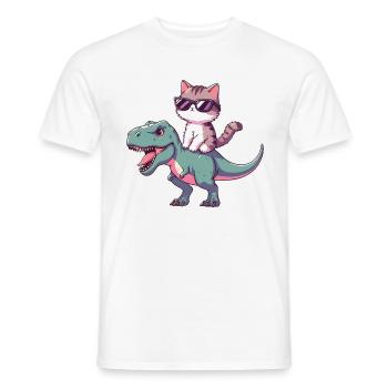 Cool Kitten on T-Rex Funny Dinosaur Trend - Men's T-Shirt - white - Front - AI Model Male 178 dark (178cm)