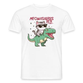 Cool Kitten on T-Rex Funny Dinosaur Trend - Men's T-Shirt - white - Front - AI Model Male 178 dark (178cm)
