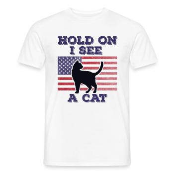 Cat American Flag Funny Original Gift - Men's T-Shirt - white - Front - AI Model Male 178 dark (178cm)