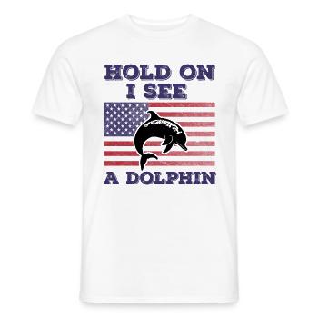 Dolphin American Flag Funny Original Gift - Men's T-Shirt - white - Front - AI Model Male 178 dark (178cm)