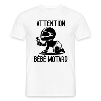 Attention Bébé Motard Cadeau Humour Moto - T-shirt homme - blanc - Devant - AI Model Male 178 dark (178cm)