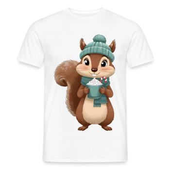 Écureuil d’hiver avec boisson chaude - T-shirt homme - blanc - Devant - AI Model Male 178 dark (178cm)