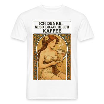 Pin-up woman with coffee in Art Nouveau style - Men's T-Shirt - white - Front - AI Model Male 178 dark (178cm)