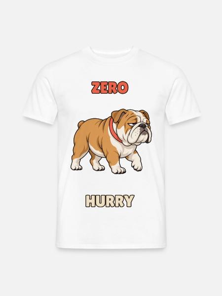 Zero Hurry – Fauler Bulldoggen-Humor - Männer T-Shirt - Weiß