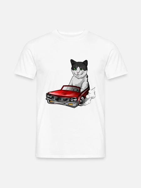 European Shorthair cat drives red sports car - Men's T-Shirt - white