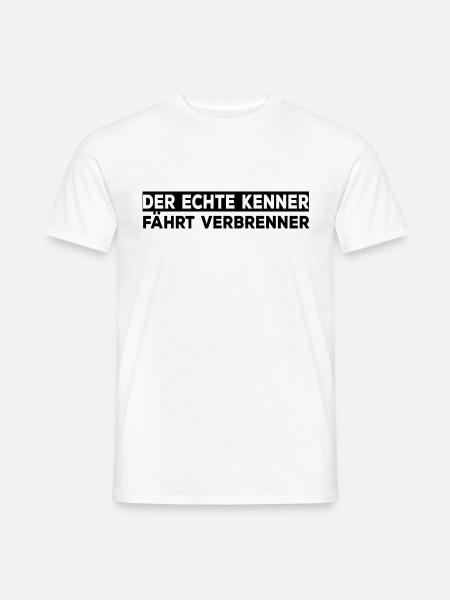 Der echte Kenner fährt Verbrenner / E Auto Sticker - Männer T-Shirt - Weiß