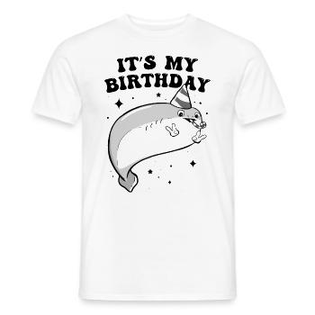 Sacabambaspis Fish Meme Birthday Party - Men's T-Shirt - white - Front - AI Model Male 178 dark (178cm)