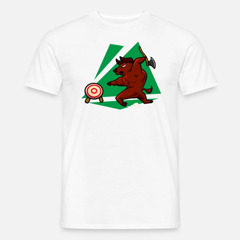 Axt werfender Stier - Axtwerfen - Männer T-Shirt - Weiß