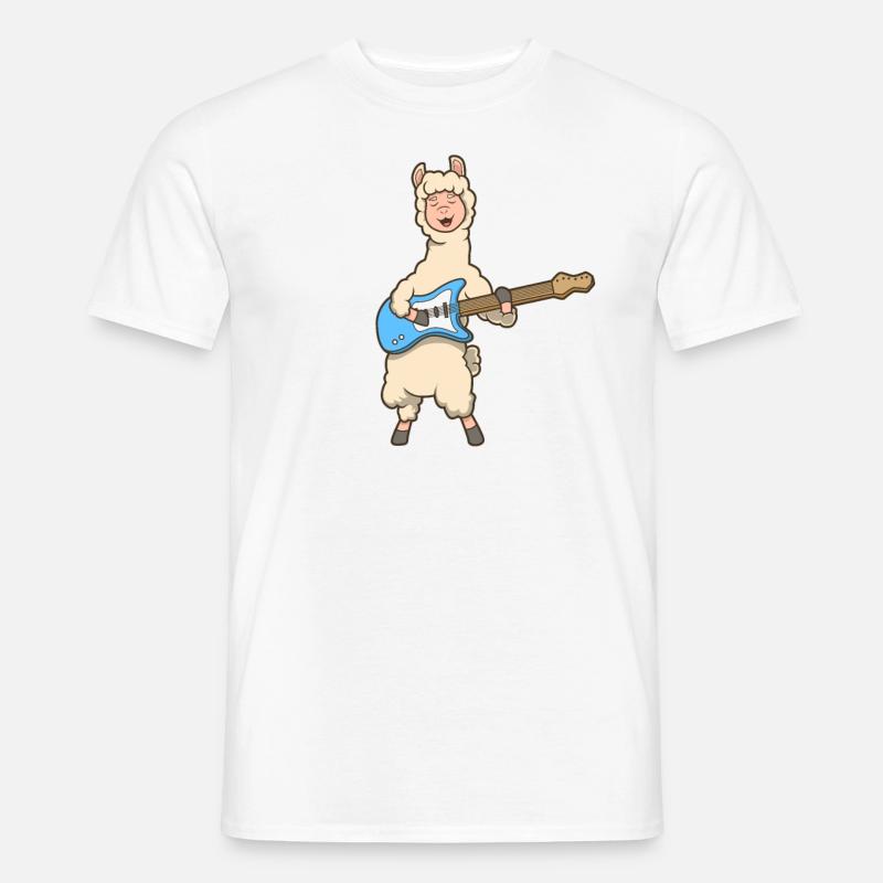 Comic Lama spielt E-Gitarre - Männer T-Shirt - Weiß