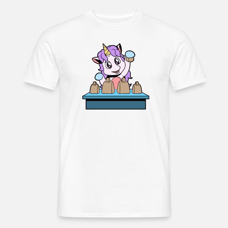 Comic Einhorn spielt Kuhglocken - Männer T-Shirt - Weiß