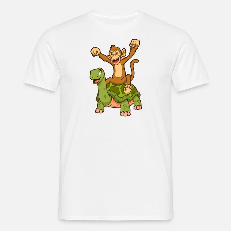 Comic - Monkey sits on turtle - Men's T-Shirt - white