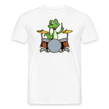 Comic Gecko Drummer - Men's T-Shirt - white - Front - AI Model Male 178 dark (178cm)