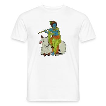 Hindu God - the blue flute player Krishna - Men's T-Shirt - white - Front - AI Model Male 178 dark (178cm)