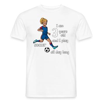 Une fille tire au football - J’ai 3 ans - T-shirt homme - blanc - Devant - AI Model Male 178 dark (178cm)