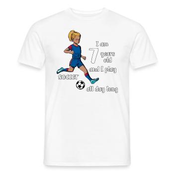Girl shoots football - I' years old - Men's T-Shirt - white - Front - AI Model Male 178 dark (178cm)