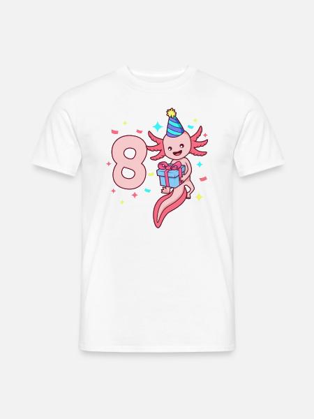 Mit Axolotl - Mädchen Geburtstag 8 Jahre - Männer T-Shirt - Weiß
