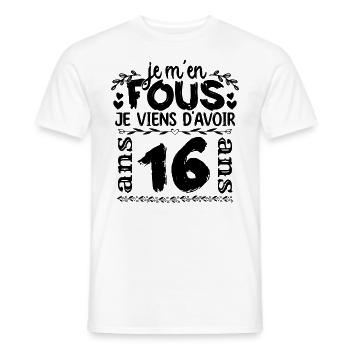 J’ai 16 ans | Je m'en fous j'ai 16 ans - T-shirt homme - blanc - Devant - AI Model Male 178 dark (178cm)