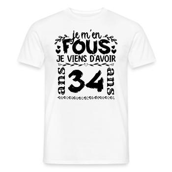J’ai 34 ans | Je m'en fous j'ai 34 ans - T-shirt homme - blanc - Devant - AI Model Male 178 dark (178cm)