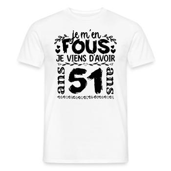 J’ai 51 ans | Je m'en fous j'ai 51 ans - T-shirt homme - blanc - Devant - AI Model Male 178 dark (178cm)