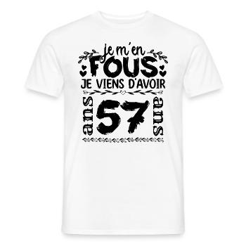 J’ai 57 ans | Je m'en fous j'ai 57 ans - T-shirt homme - blanc - Devant - AI Model Male 178 dark (178cm)