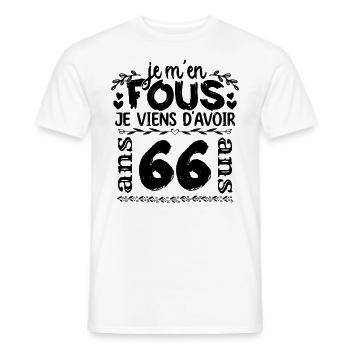 J’ai 66 ans | Je m'en fous j'ai 66 ans - T-shirt homme - blanc - Devant - AI Model Male 178 dark (178cm)
