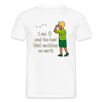 I'm 9 - Boy Birdwatching - Men's T-Shirt - white - Front - AI Model Male 178 dark (178cm)