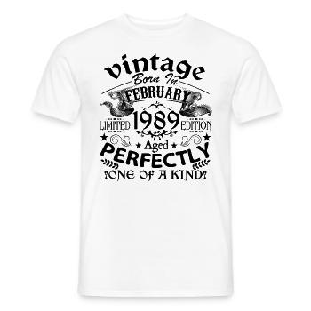 Février 1989 | Vintage 1989 | né en Février - T-shirt homme - blanc - Devant - AI Model Male 178 dark (178cm)