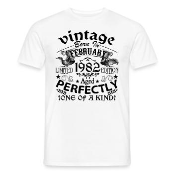 February 1982 | Vintage 1982 | born in February - Men's T-Shirt - white - Front - AI Model Male 178 dark (178cm)