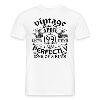 Avril 1991 | Vintage 1991 | né en Avril - T-shirt homme - blanc - Devant - AI Model Male 178 dark (178cm)