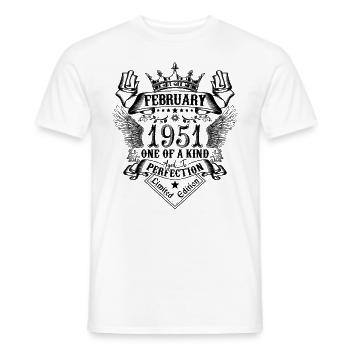 Anniversaire Février 1951 né en Février 1951 - T-shirt homme - blanc - Devant - AI Model Male 178 dark (178cm)