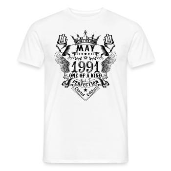 Birthday May 1991 born in May 1991 - Men's T-Shirt - white - Front - AI Model Male 178 dark (178cm)