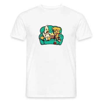Chicken and pizza eating popcorn - Men's T-Shirt - white - Front - AI Model Male 178 dark (178cm)