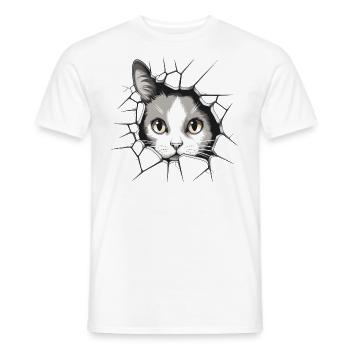 Hole Peekaboo: Baby-Katze auf Abenteuer - Männer T-Shirt - Weiß - Vorne - AI Model Male 178 dark (178cm)