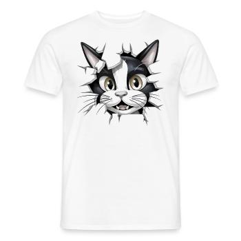 Hole Peekaboo: Baby-Katze auf Abenteuer - Männer T-Shirt - Weiß - Vorne - AI Model Male 178 dark (178cm)