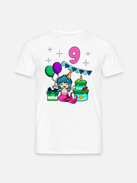 Mit Meerjungfrau - Mädchen Geburtstag 9 Jahre - Männer T-Shirt - Weiß