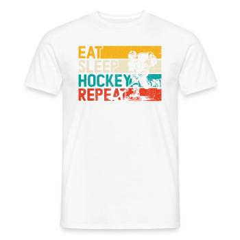 Essen Sie Schlafhockey, wiederholen Sie das lustig - Männer T-Shirt - Weiß - Vorne - AI Model Male 178 dark (178cm)