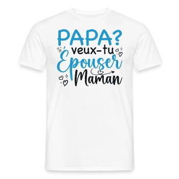 Papa veux tu épouser maman - demande mariage - T-shirt homme - blanc - Devant - AI Model Male 178 dark (178cm)