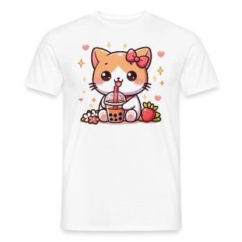 Bubble Tea Boba Milch Kawaii Anime Neko Katze - Männer T-Shirt - Weiß - Vorne - AI Model Male 178 dark (178cm)