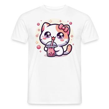Bubble Tea Boba Milch Kawaii Anime Neko Katze - Männer T-Shirt - Weiß - Vorne - AI Model Male 178 dark (178cm)