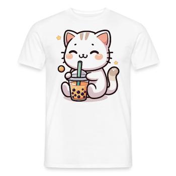 Bubble Tea Boba Milch Kawaii Anime Neko Katze - Männer T-Shirt - Weiß - Vorne - AI Model Male 178 dark (178cm)