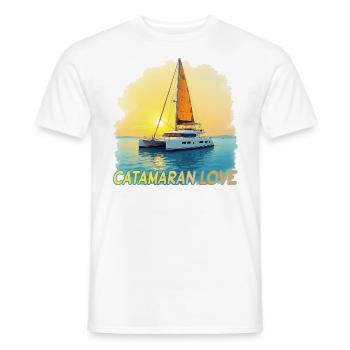 Catamaran Love, Sea, Sailing, Captain, Cat, Cat - Men's T-Shirt - white - Front - AI Model Male 178 dark (178cm)