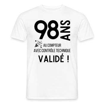 Anniversaire 98 ans humour adulte cadeau - T-shirt homme - blanc - Devant - AI Model Male 178 dark (178cm)