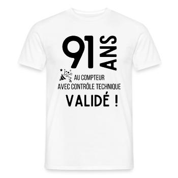 Anniversaire 91 ans humour adulte cadeau - T-shirt homme - blanc - Devant - AI Model Male 178 dark (178cm)